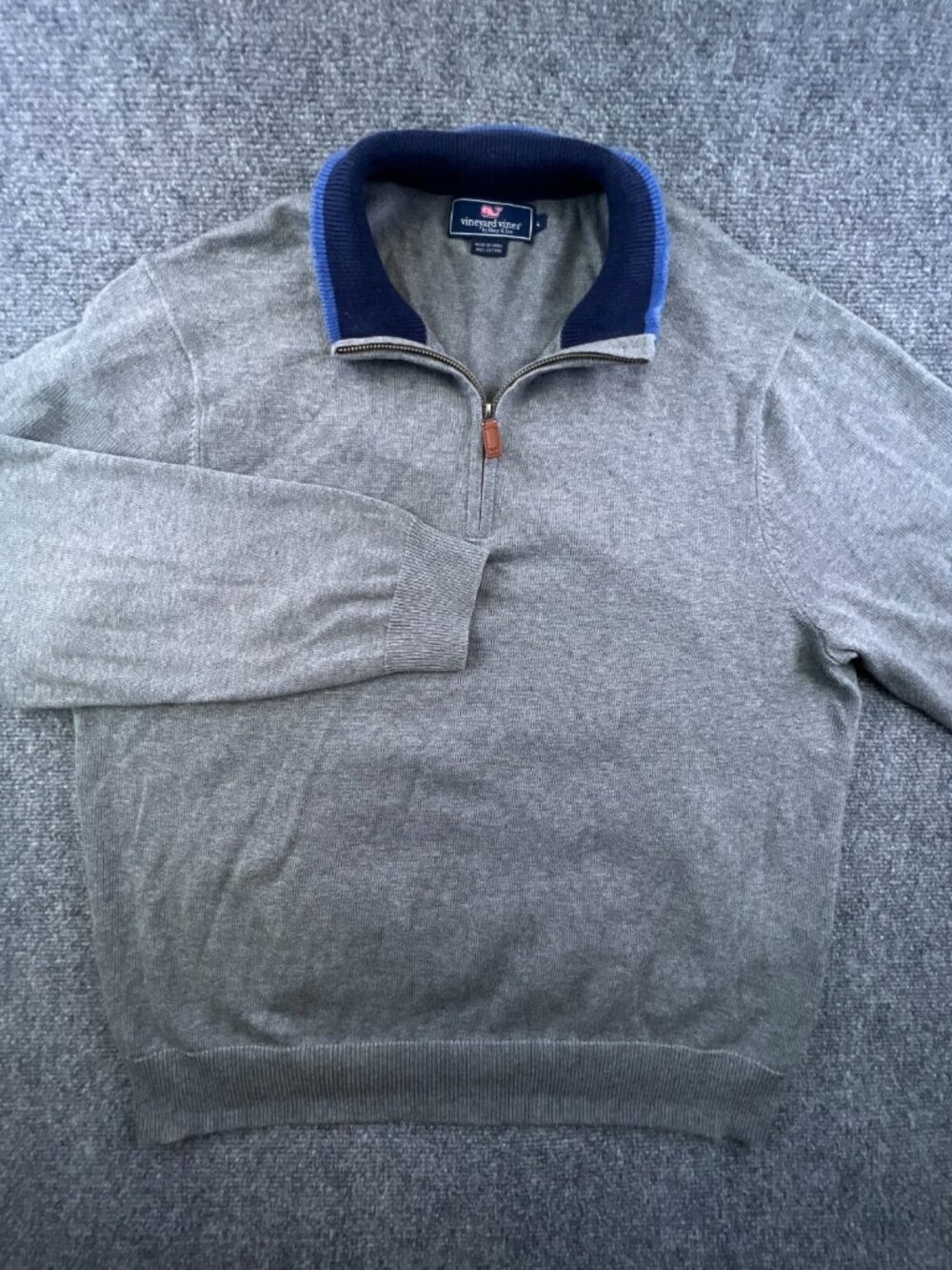 Vineyard Vines Large 1/4 Zip Sweater Gray Long Sleeve Cotton Men’s Adult